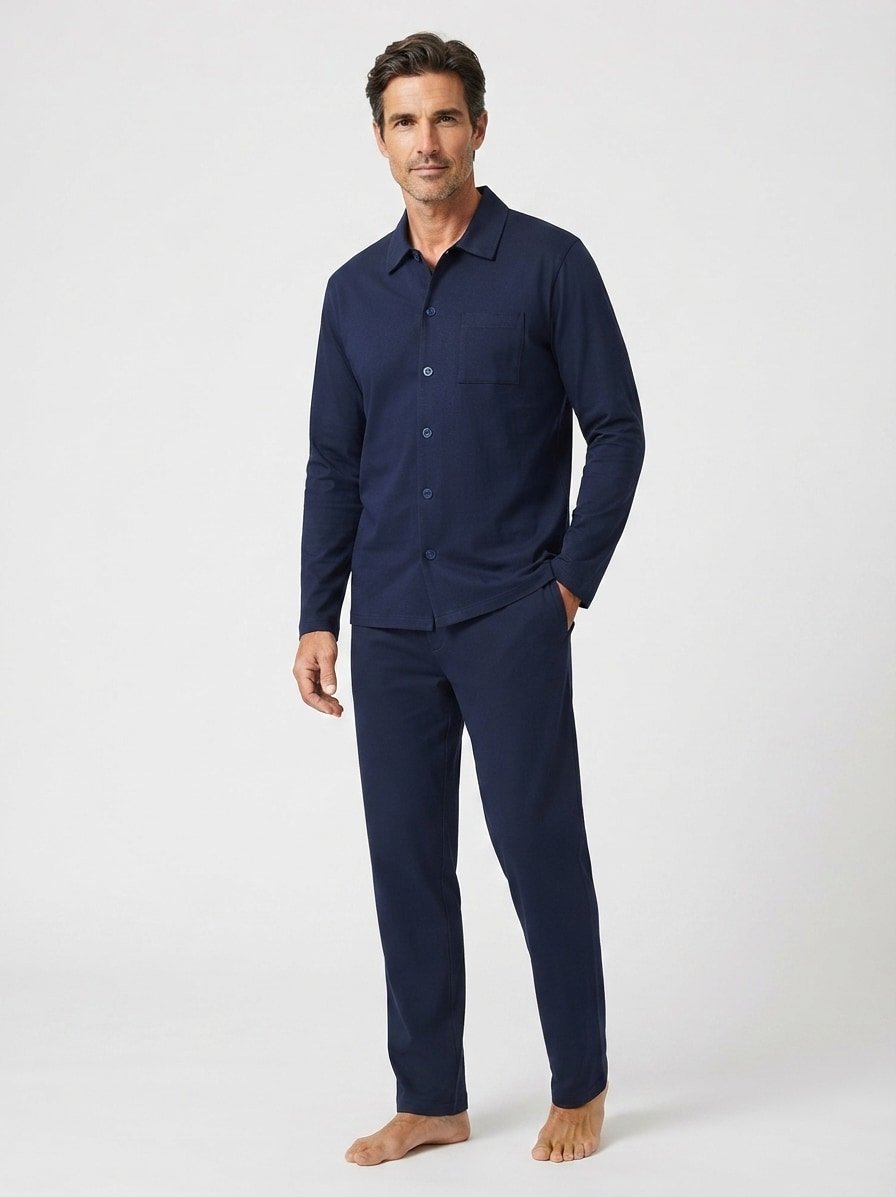 Pyjama, Baumwoll-Interlock, yachtblue