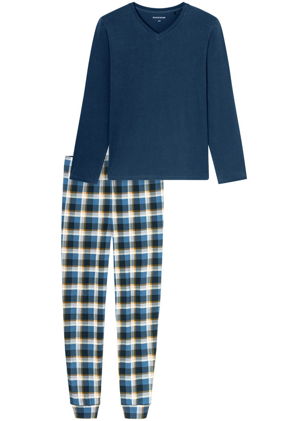 Pyjama, Baumwoll-Jersey, blau-gelb kariert