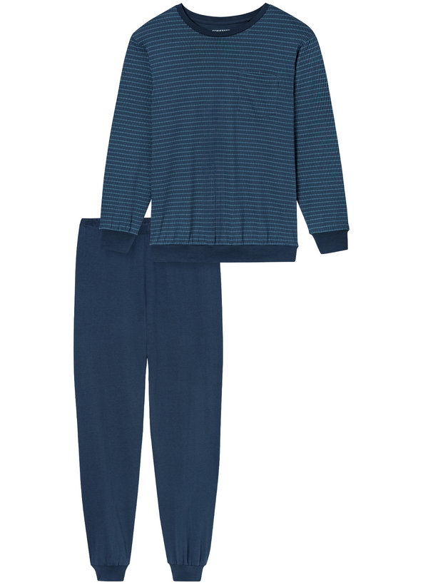 Pyjama, Baumwoll-Jersey, deep blue gemustert