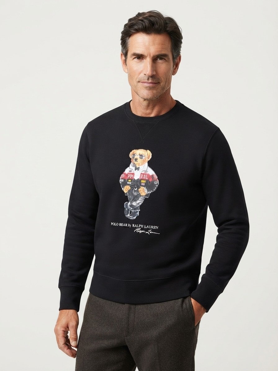 Sweatshirt, Baumwolle, schwarz mit Bear-Print