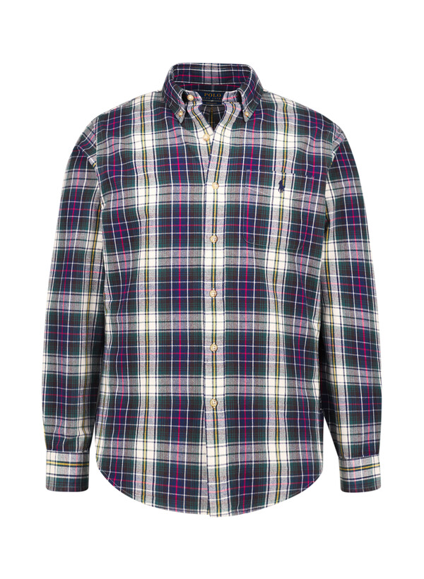 Hemd, Custom Fit, Oxford, Baumwolle, Button Down, Brusttasche, rot-grün kariert