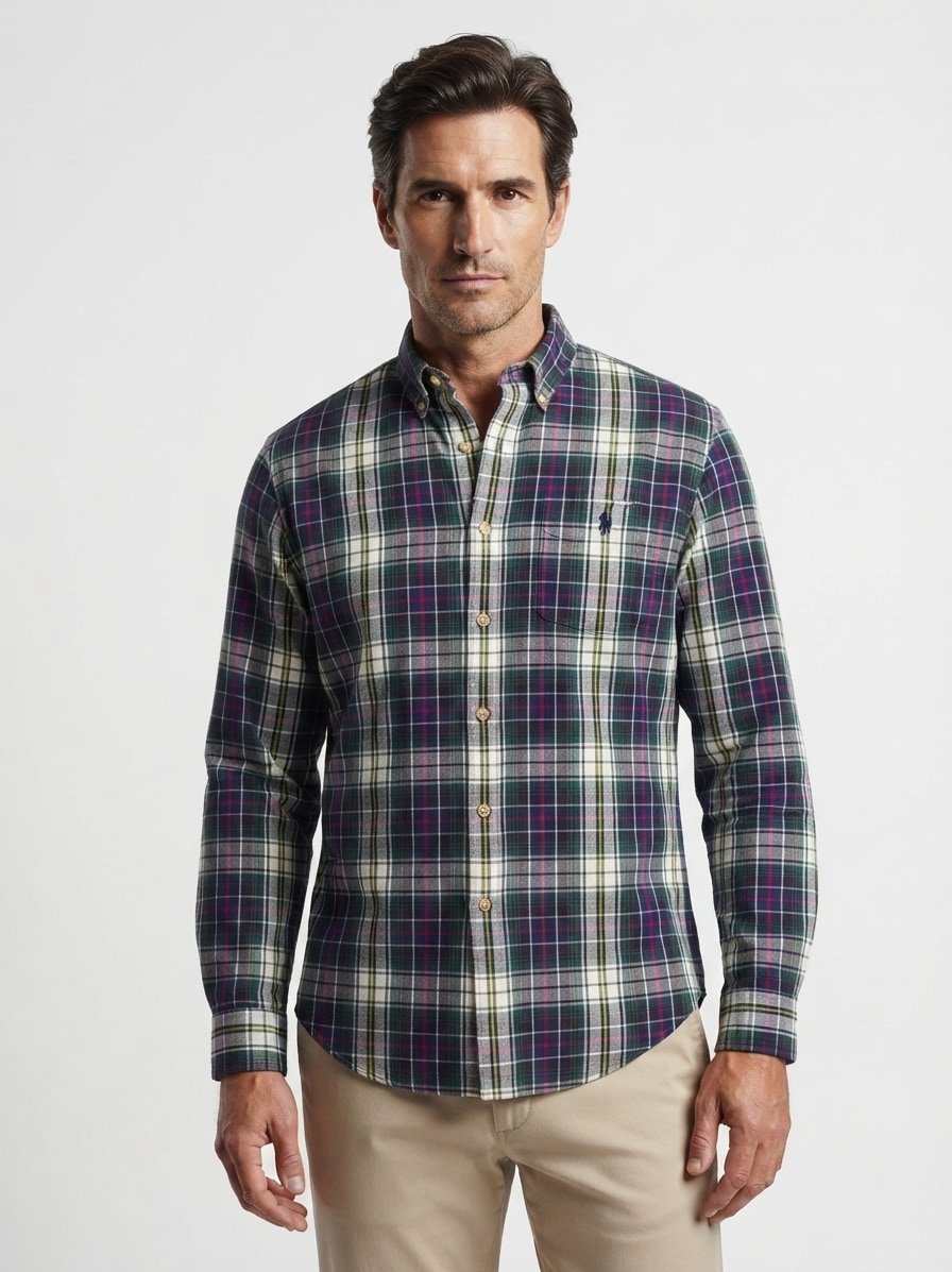 Hemd, Custom Fit, Oxford, Baumwolle, Button Down, Brusttasche, rot-grün kariert