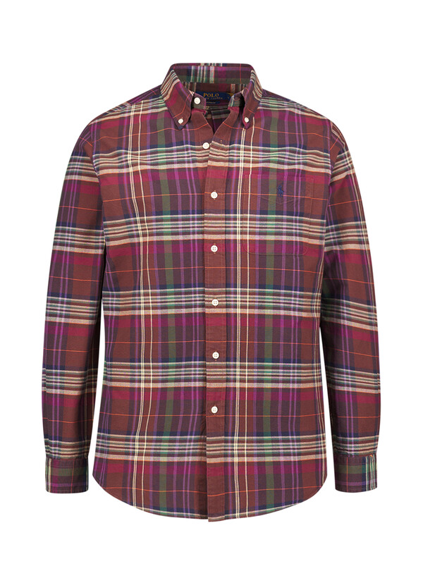 Hemd, Custom Fit, Oxford, Baumwolle, Button Down, Brusttasche, brau-grün kariert