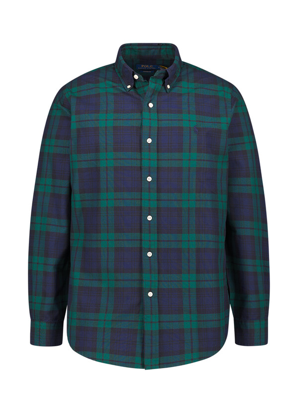 Hemd, Custom Fit, Oxford, Baumwolle, Button Down, navy-grün kariert