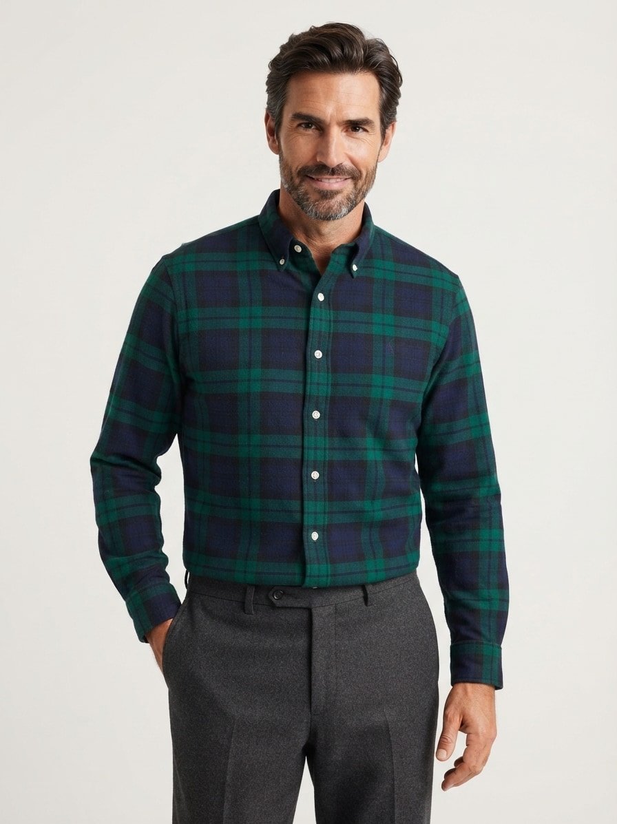 Hemd, Custom Fit, Oxford, Baumwolle, Button Down, navy-grün kariert