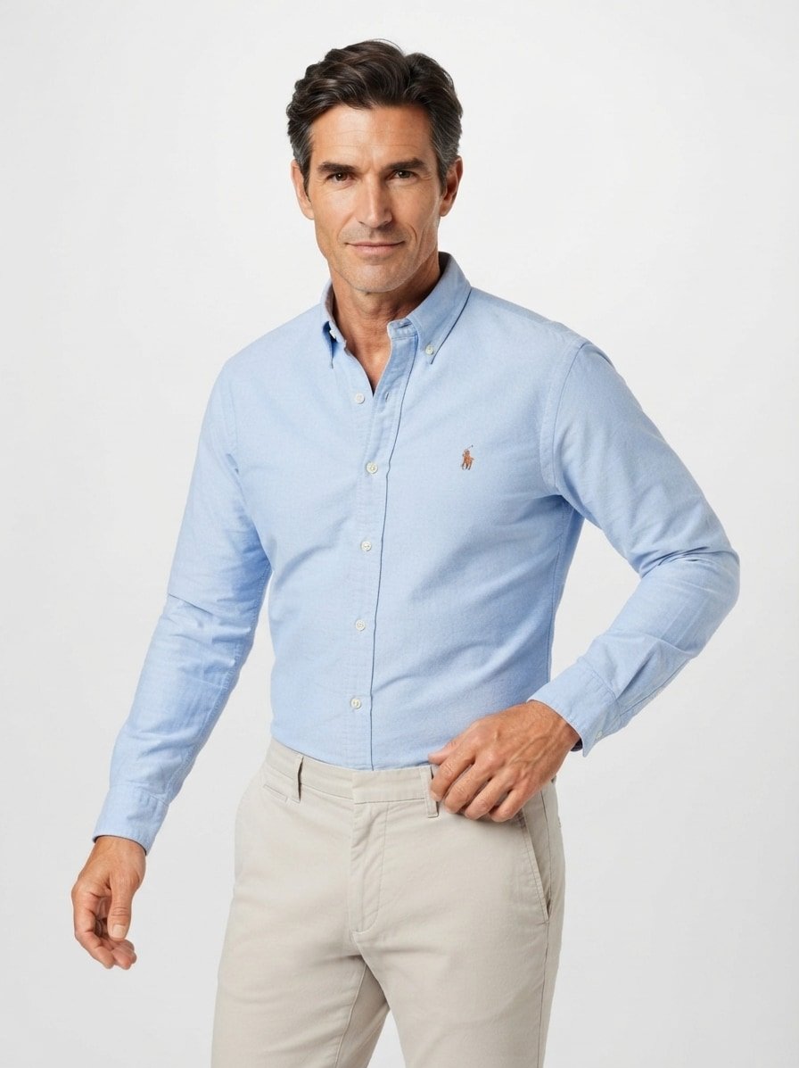 Hemd, Custom Fit, Baumwoll-Stretch, Button-Down, hellblau