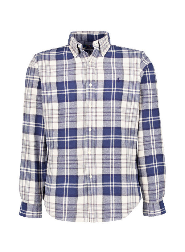 Hemd, Custom Fit, Flanell, Button Down, blau-creme kariert