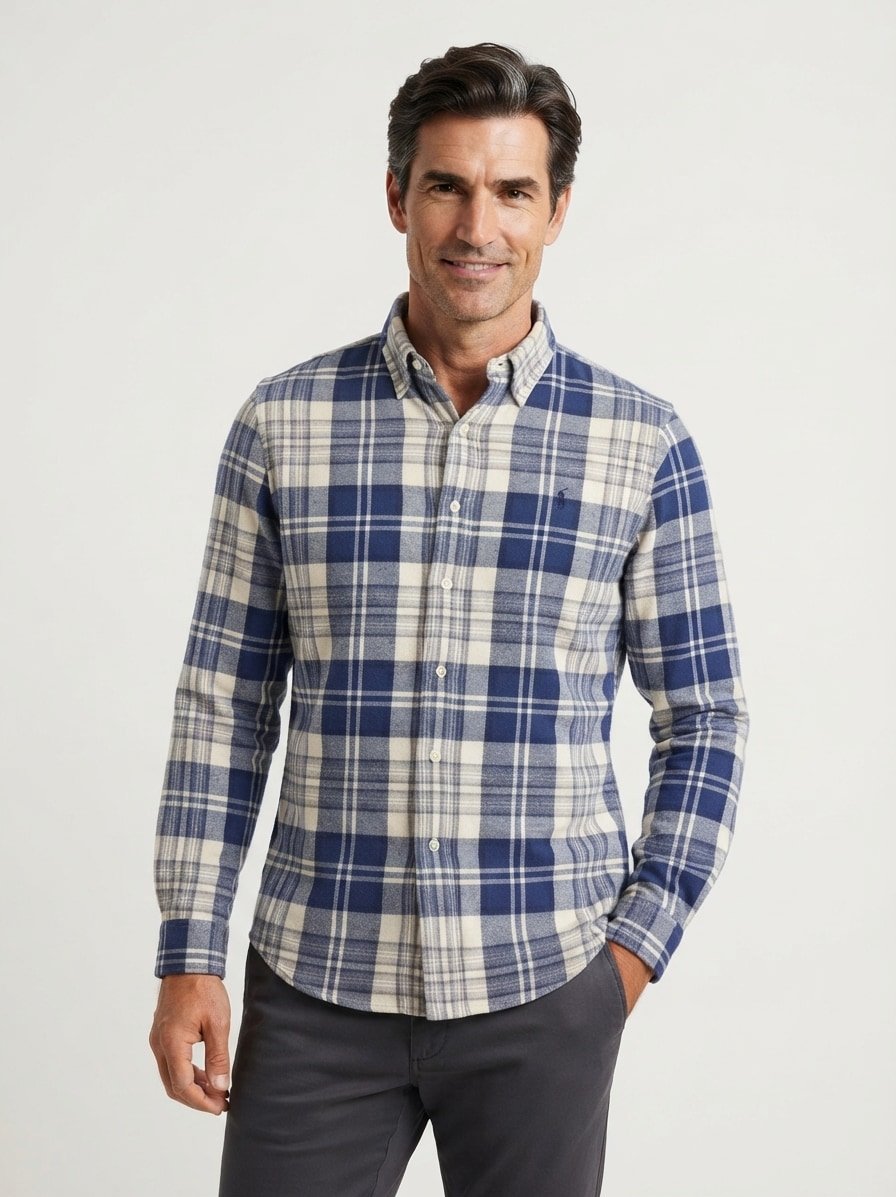 Hemd, Custom Fit, Flanell, Button Down, blau-creme kariert