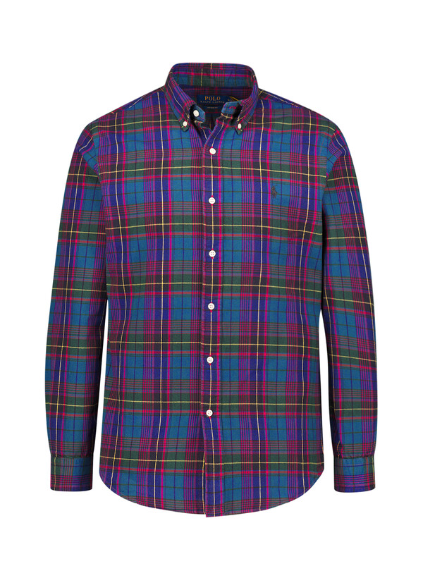 Hemd, Custom Fit, Oxford, Baumwolle, Button Down, grün-blau kariert