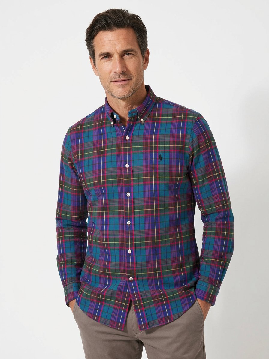 Hemd, Custom Fit, Oxford, Baumwolle, Button Down, grün-blau kariert