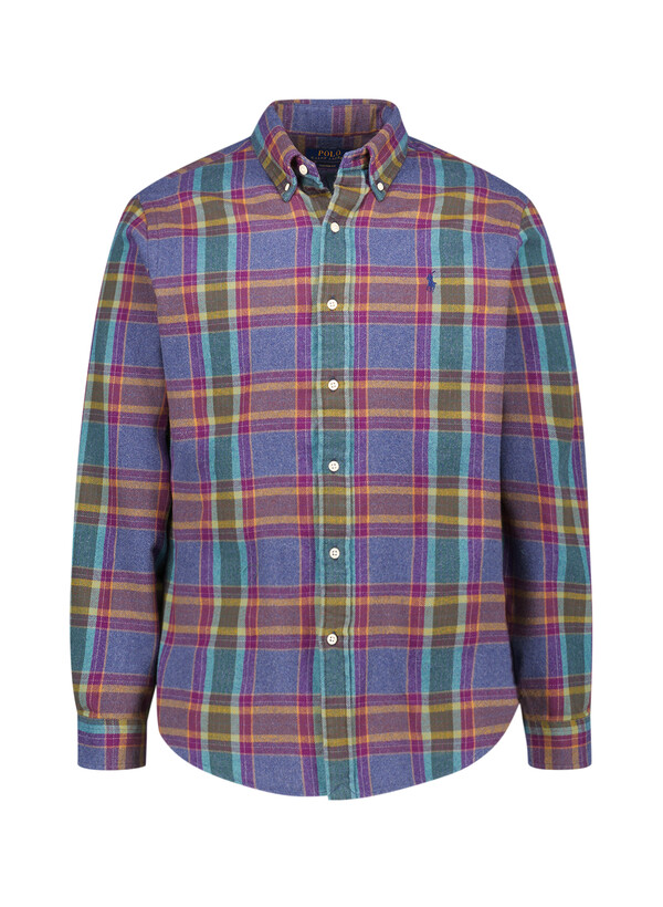 Hemd, Custom Fit, Flanell, Button Down, blau-grün kariert