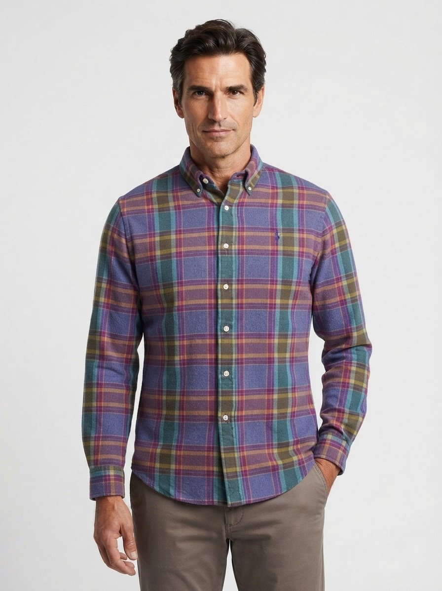 Hemd, Custom Fit, Flanell, Button Down, blau-grün kariert