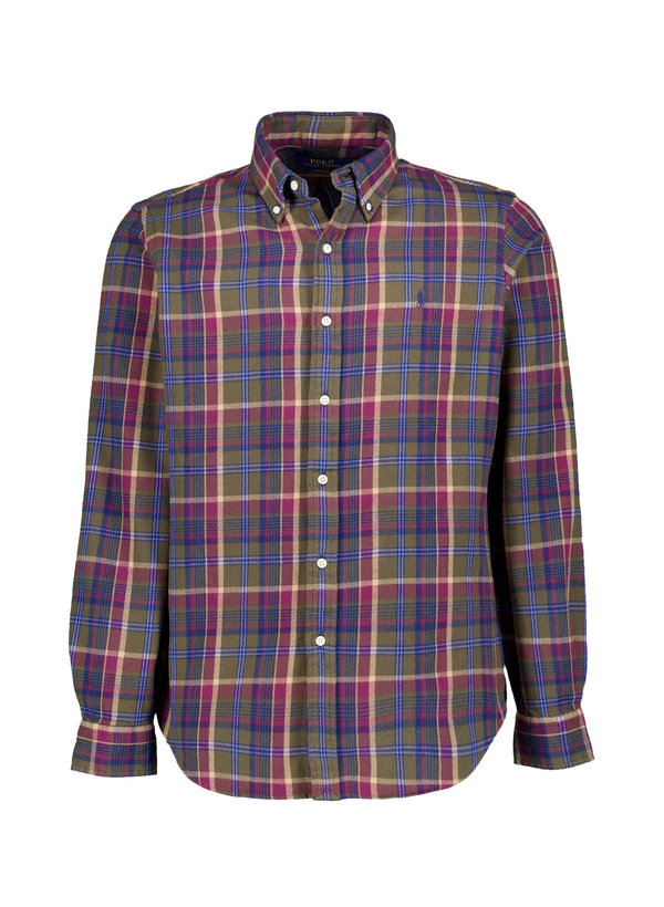 Hemd, Custom Fit, Flanell, Button Down, oliv-rot-blau kariert