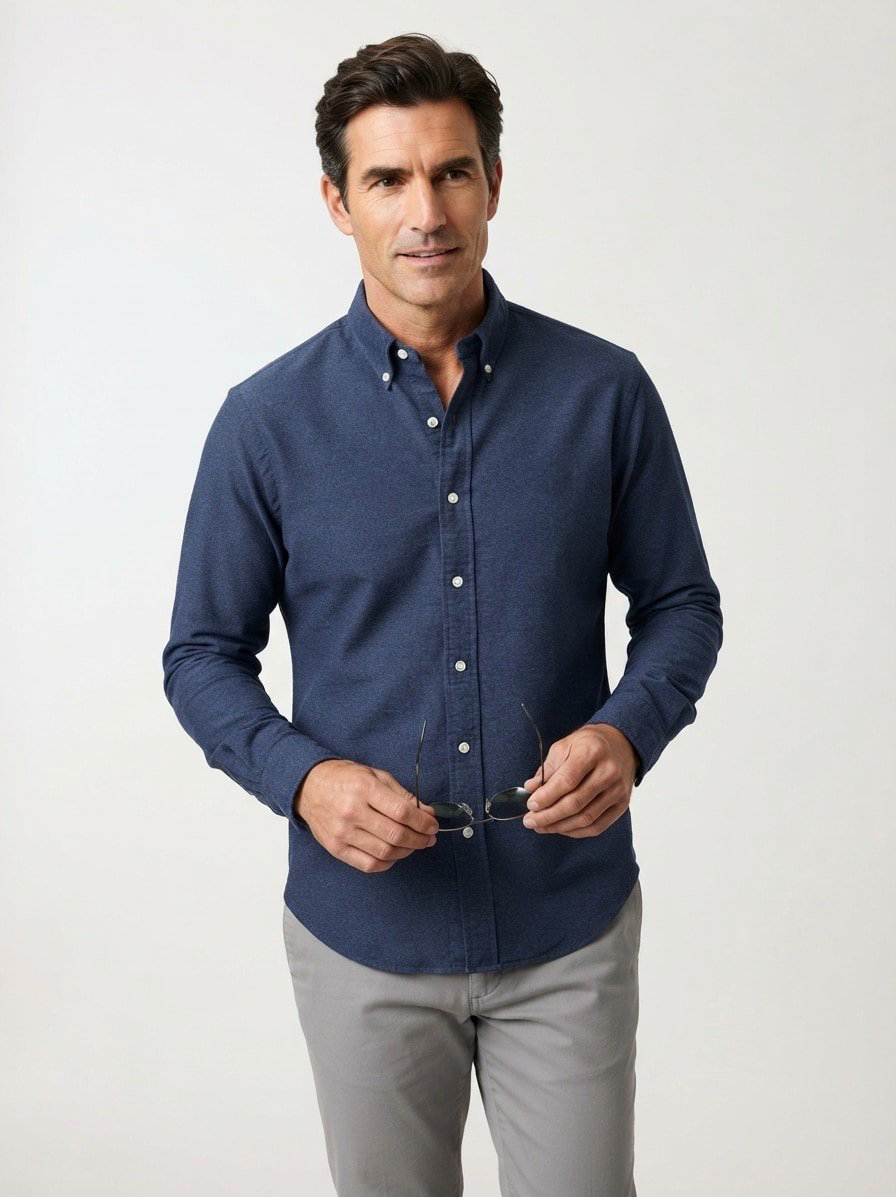 Hemd, Custom, Flanell, Button-Down, blau