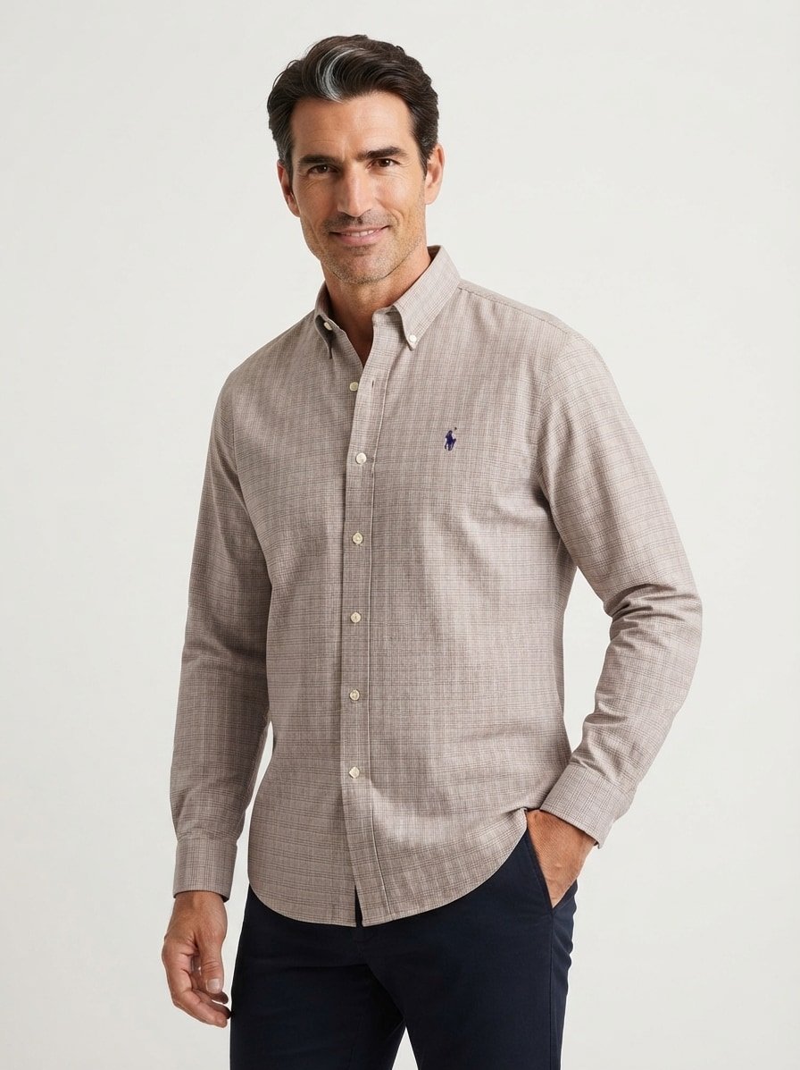 Hemd, Custom Fit, Baumwoll-Stretch, Button-Down, braun glencheck