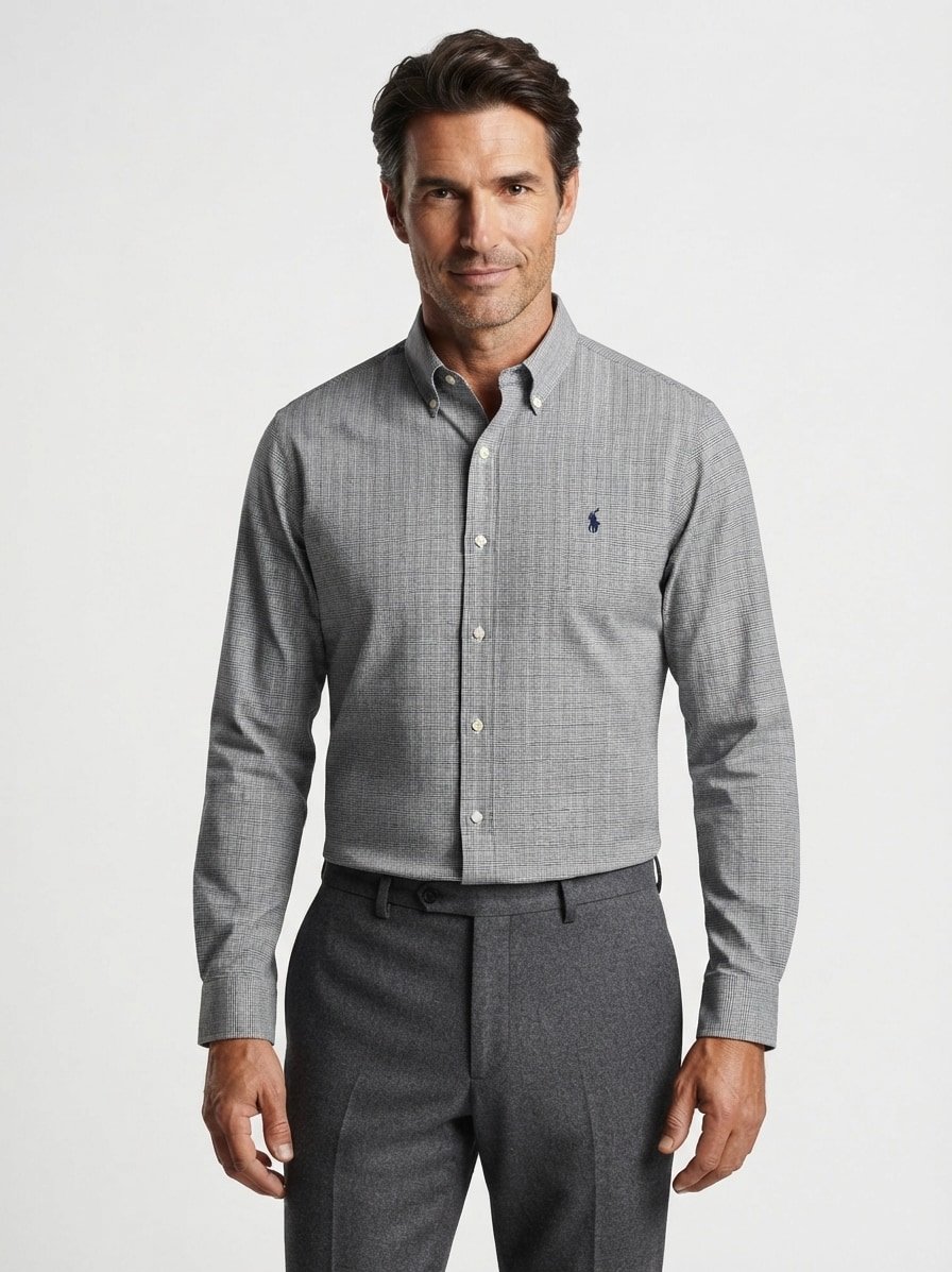 Hemd, Custom Fit, Baumwoll-Stretch, Button-Down, grün glencheck