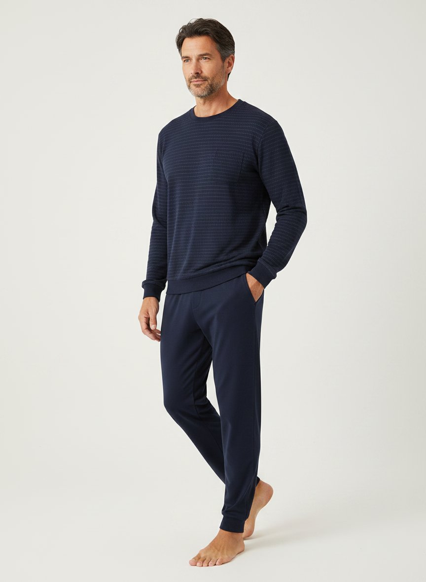 Pyjama, Baumwoll-Jersey, blau gemustert