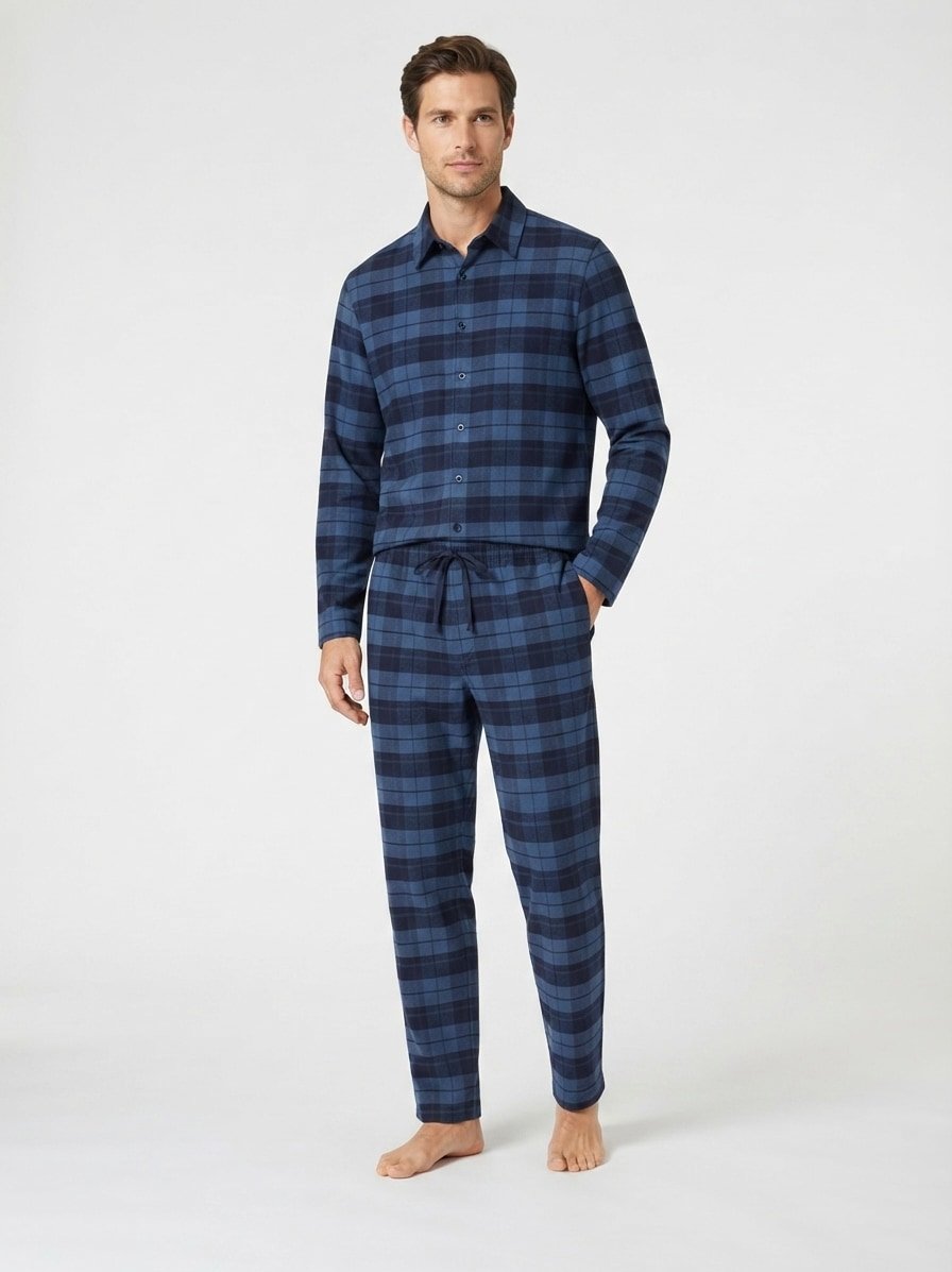 Pyjama, Flanell, faded denim kariert