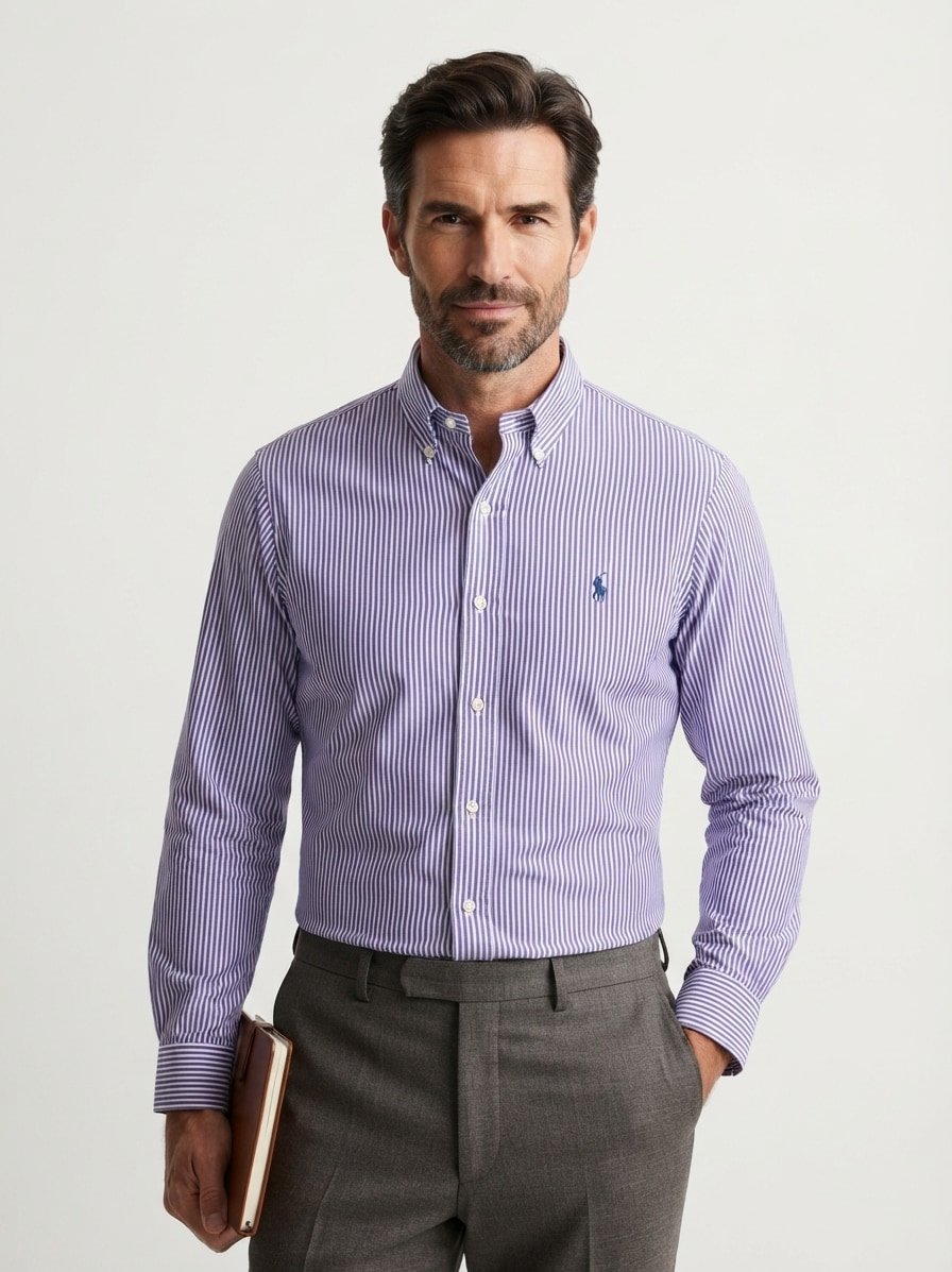 Hemd, Custom, Baumwoll-Stretch, Button-Down, navy gestreift