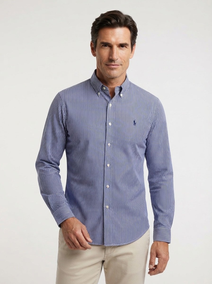 Hemd, Custom Fit, Baumwolle, Button-Down, navy gestreift