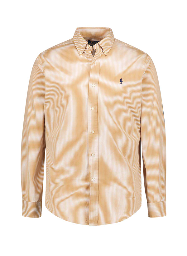 Hemd, Custom Fit, Baumwolle, Button-Down, braunbeige gestreift