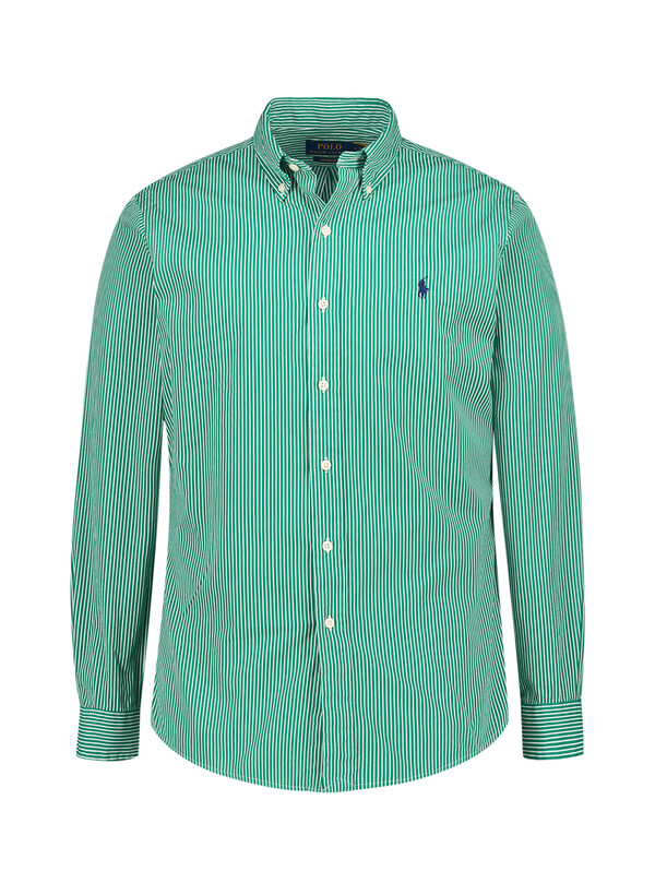 Hemd, Custom Fit, Baumwolle, Button-Down, grün gestreift