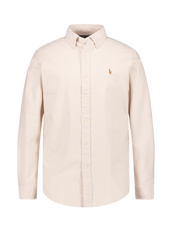 Hemd, Custom Fit, Baumwoll-Stretch, Button-Down, braunbeige gestreift