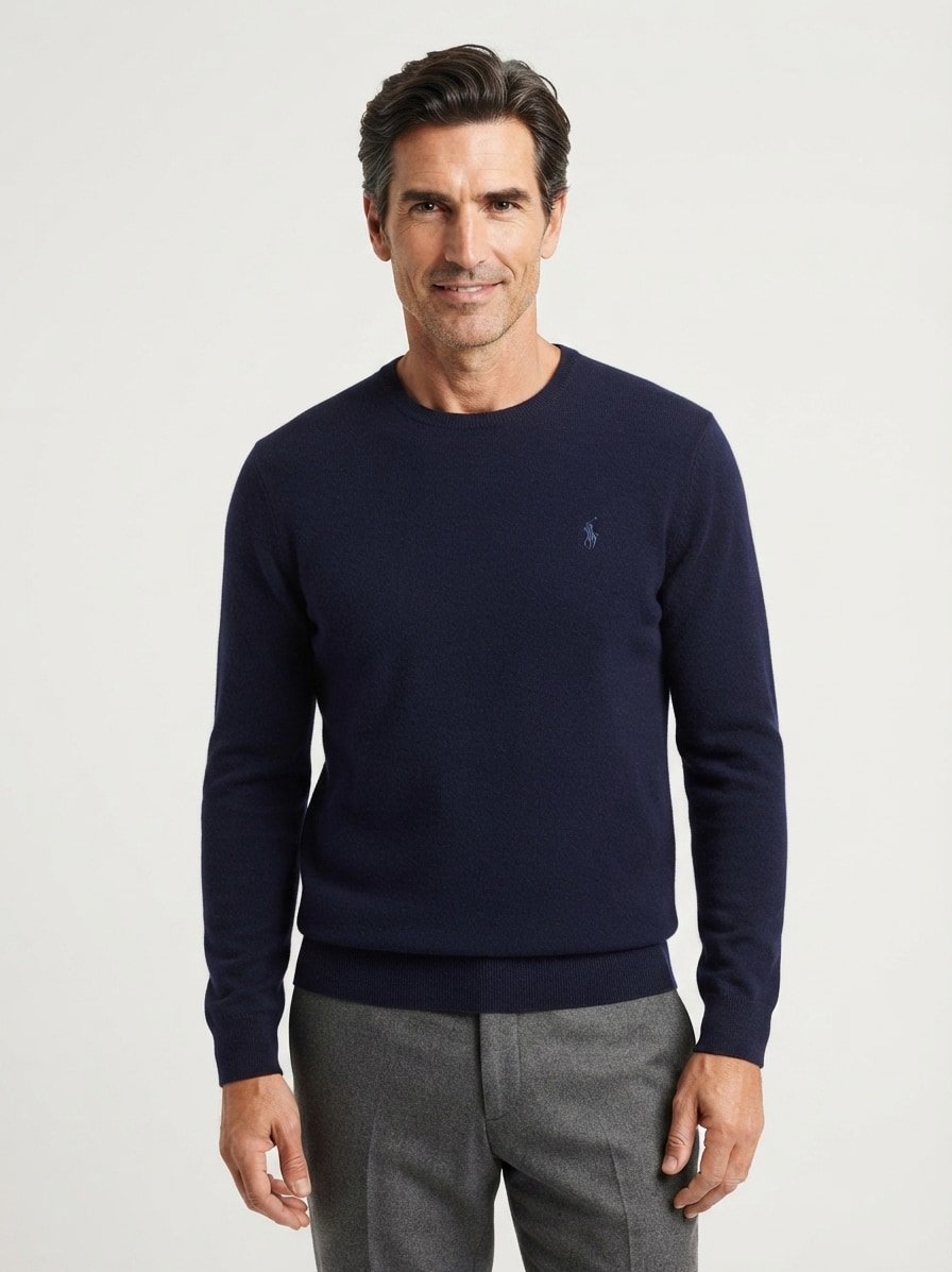 Pullover, Merinowolle waschbar, navy meliert
