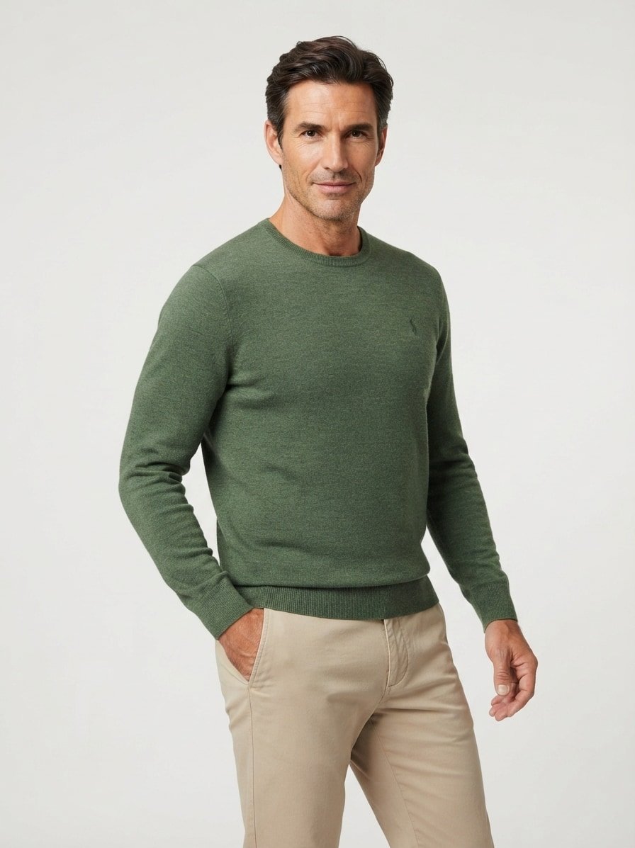 Pullover,  Merinowolle waschbar, grün meliert