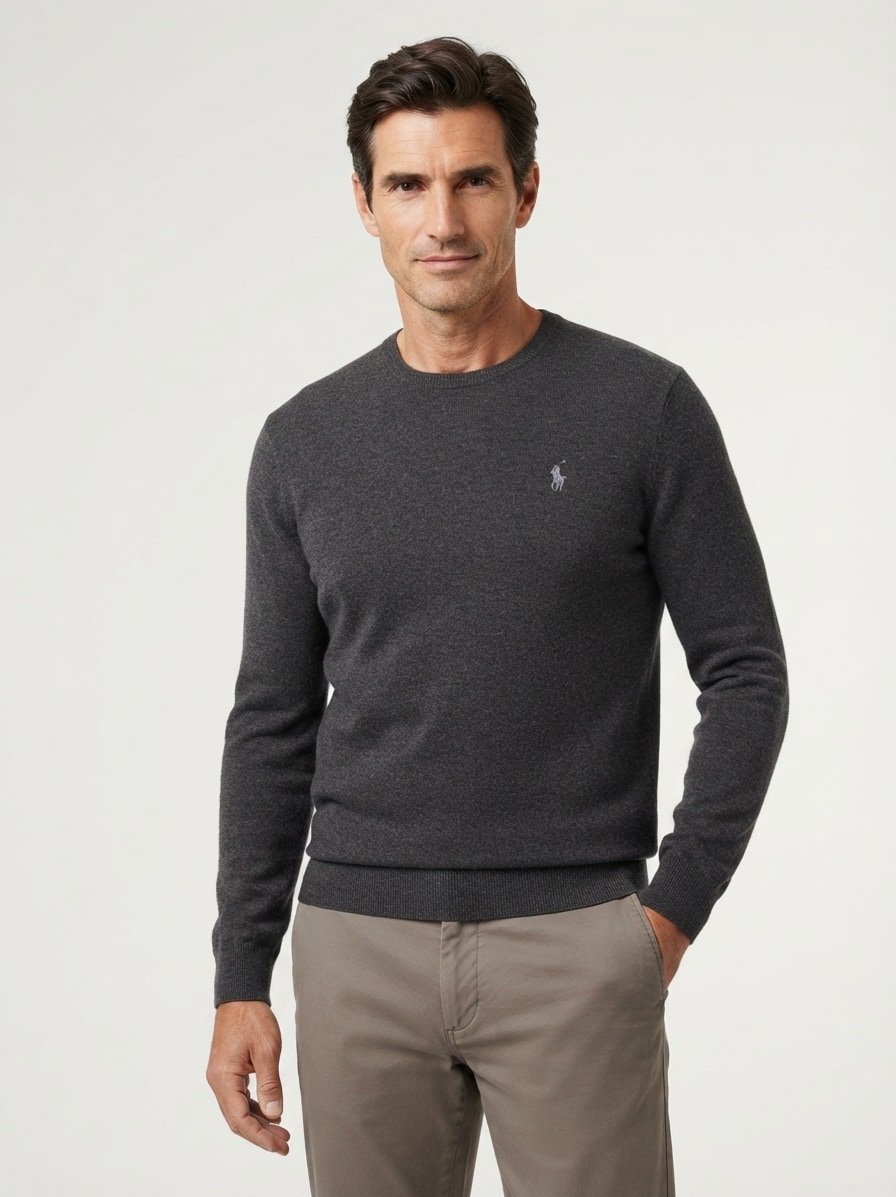 Pullover, Merinowolle waschbar, dunkelgrau melange