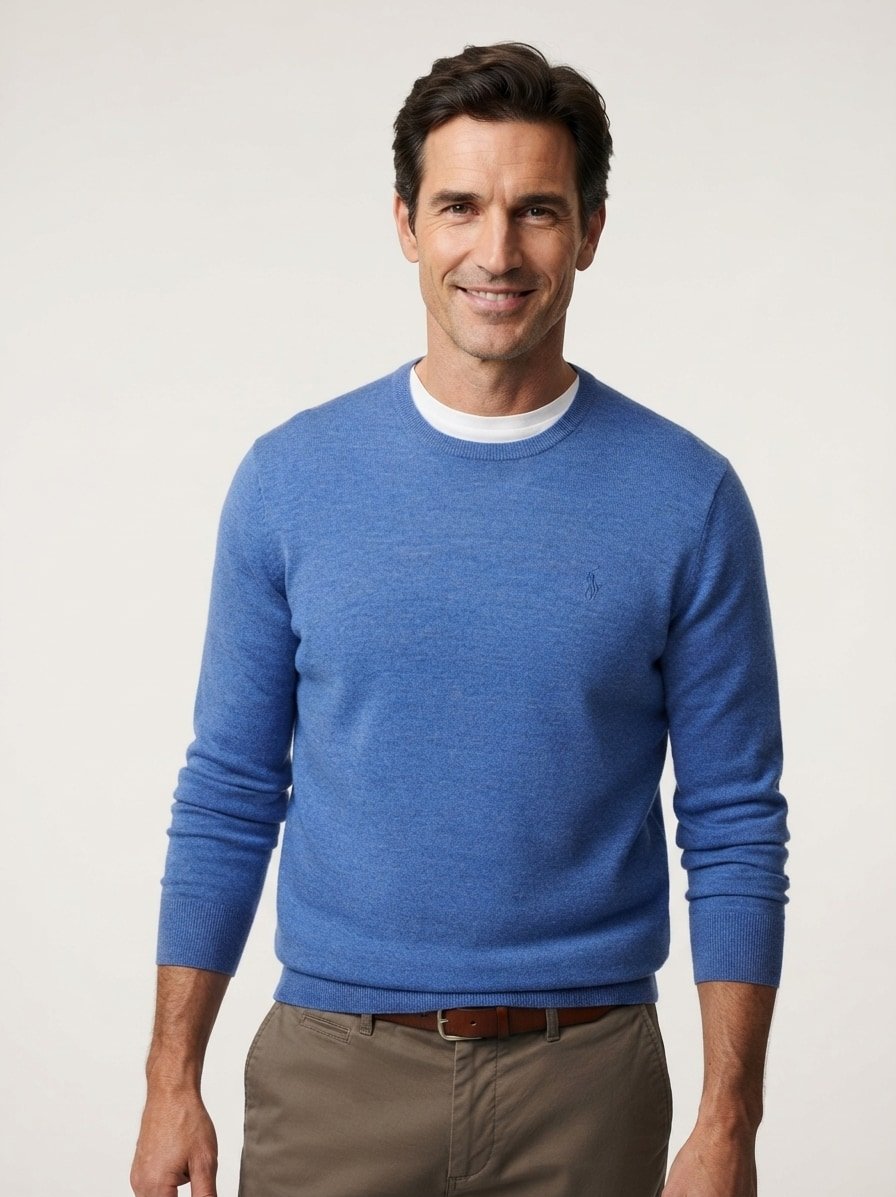 Pullover,  Merinowolle waschbar, blau meliert
