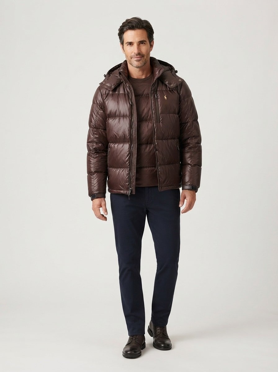 Daunenjacke, Mikrofaser, braun