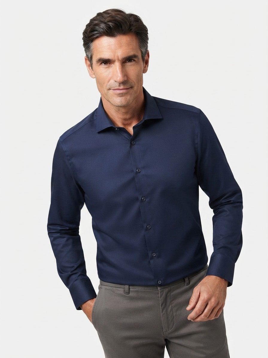 Hemd, Modern, Twill, Kent, Extra langer Arm 69 cm, dunkelblau