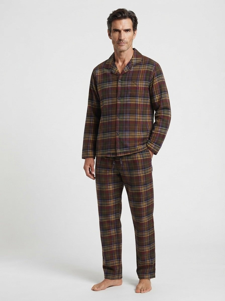Pyjama, Flanell, braun-violett kariert