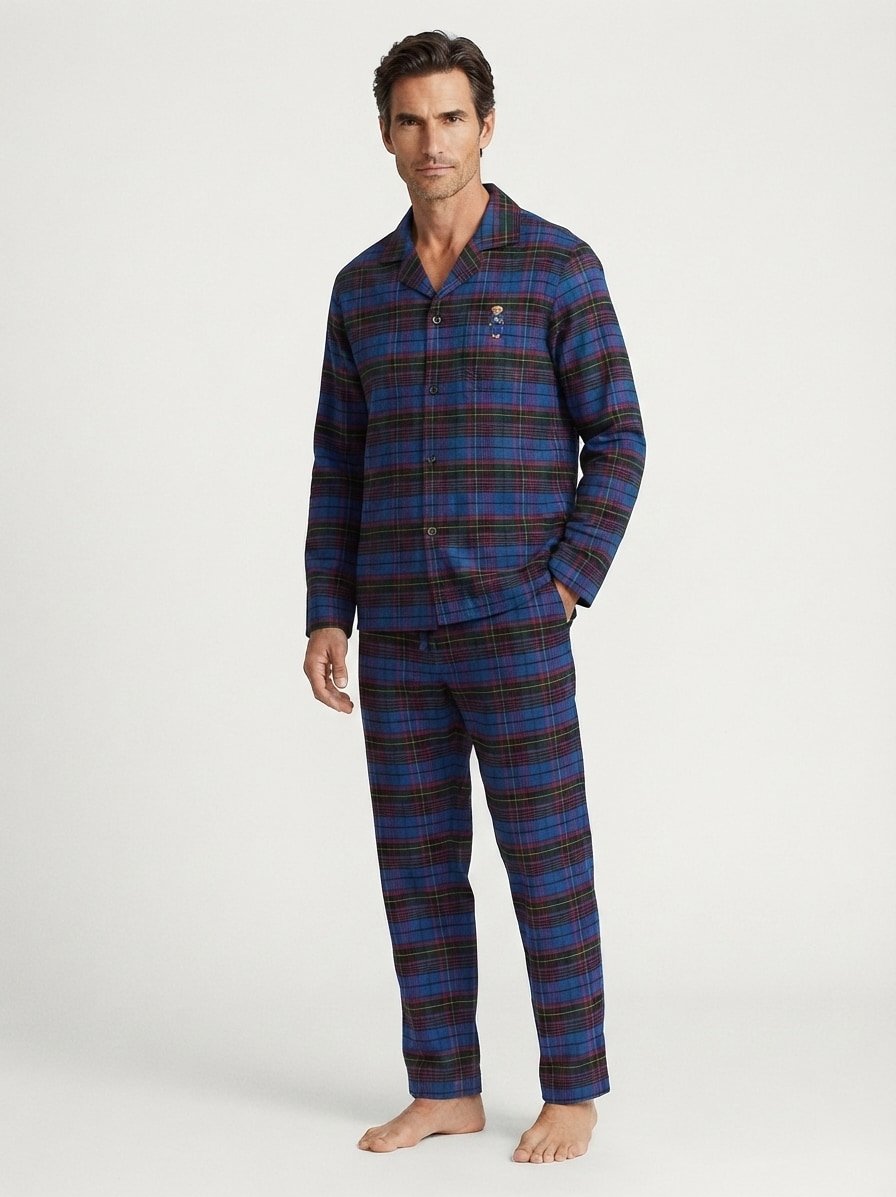 Pyjama, Flanell, blau kariert