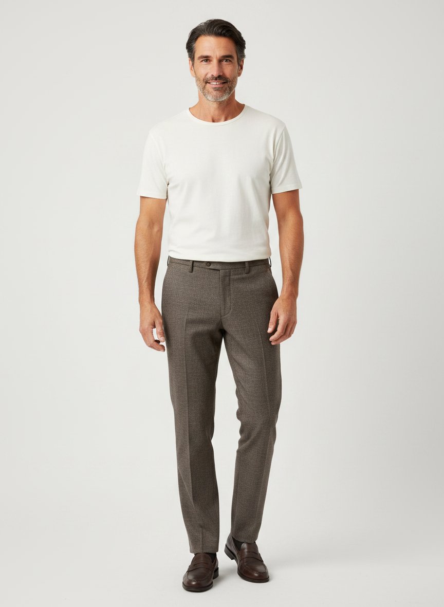 Bundfaltenhose, Relaxed Fit, Veloursjersey, braun meliert