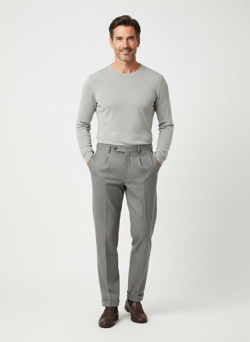 Bundfaltenhose, Relaxed Fit, Flanell, grau meliert