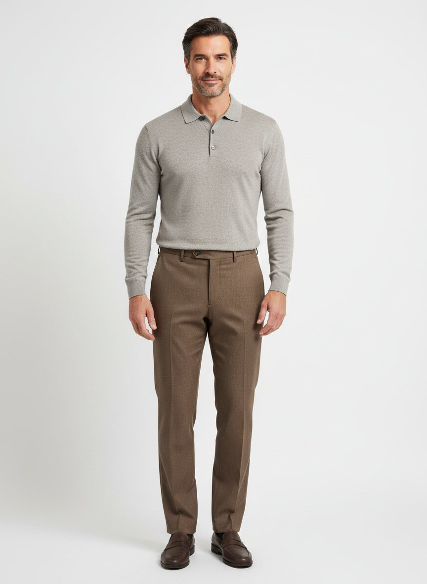 Bundfaltenhose, Relaxed Fit, Flanell, braun meliert