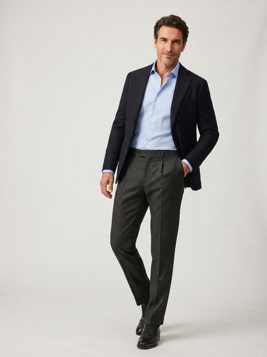 Bundfaltenhose, Relaxed Fit, Flanell, dunkelgrau meliert