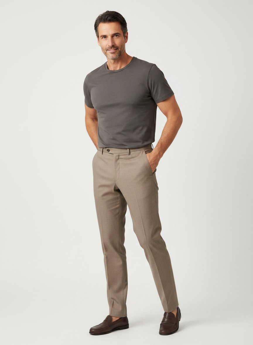 Bundfaltenhose, Relaxed Fit, Flanell, taupe meliert