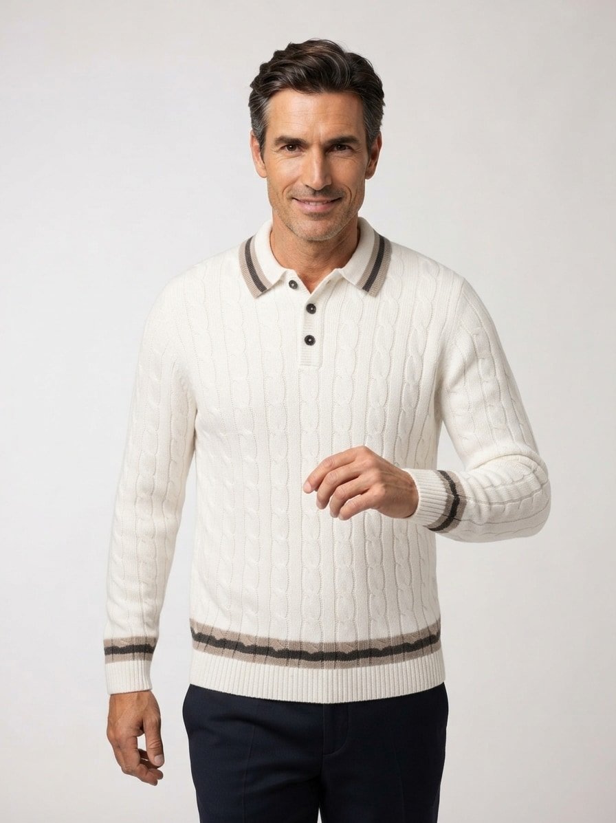 Pullover mit Polokragen, Wollmischung, ecru
