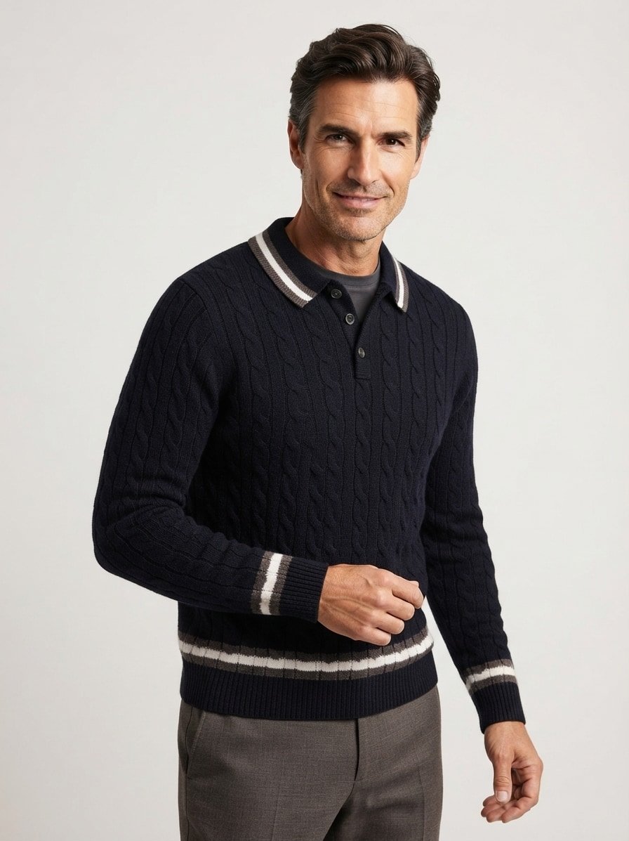 Pullover mit Polokragen, Wollmischung, marine