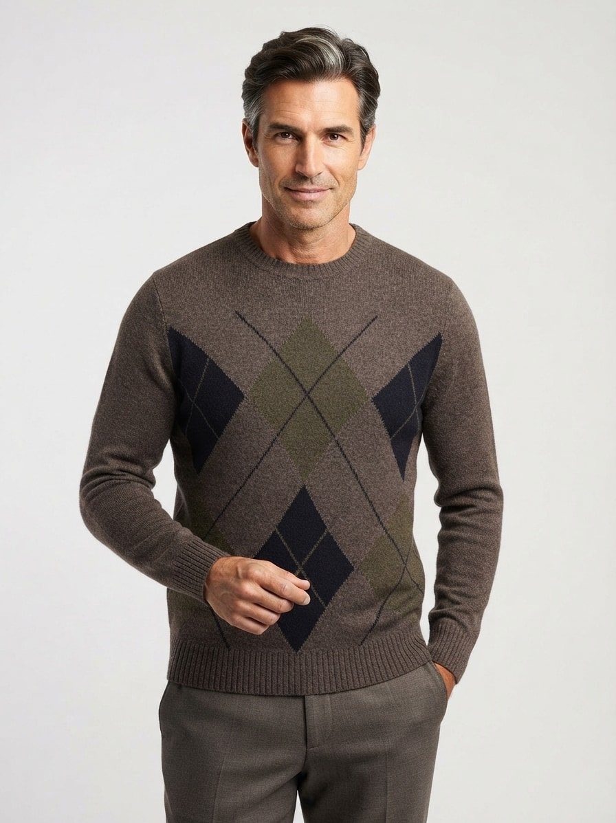 Pullover, Wolle, braun-marine