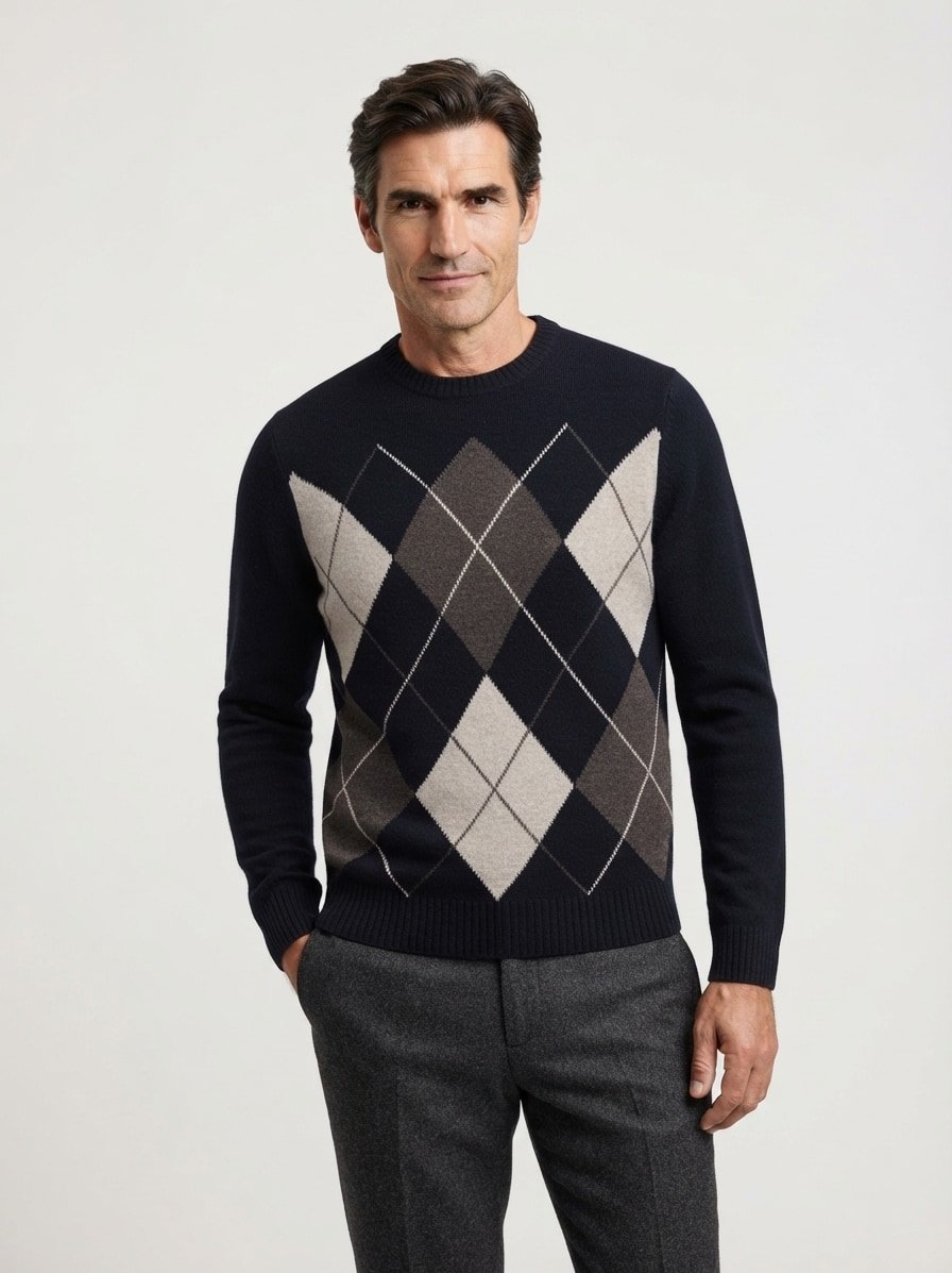 Pullover, Wolle, marine-beige