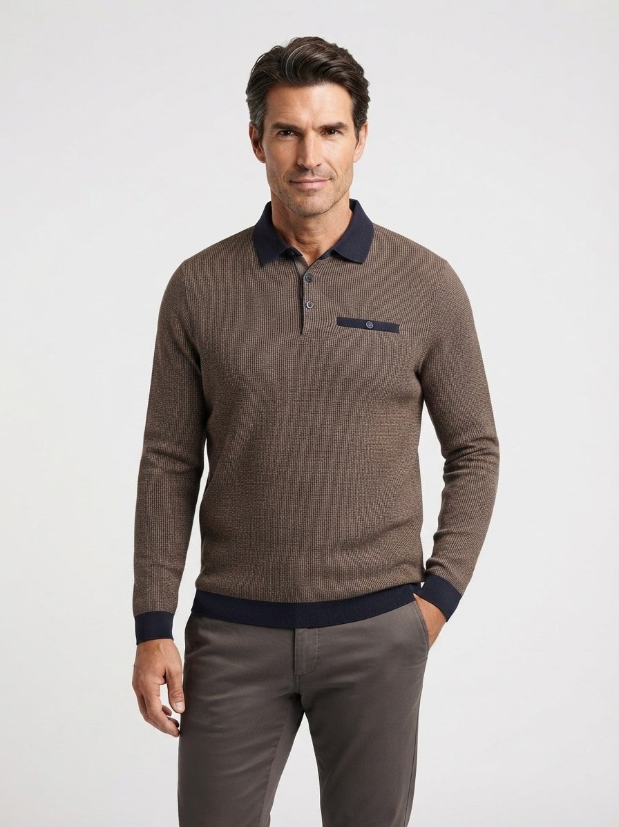 Polo-Shirt, Baumwoll-Mischung, cognac-navy melange