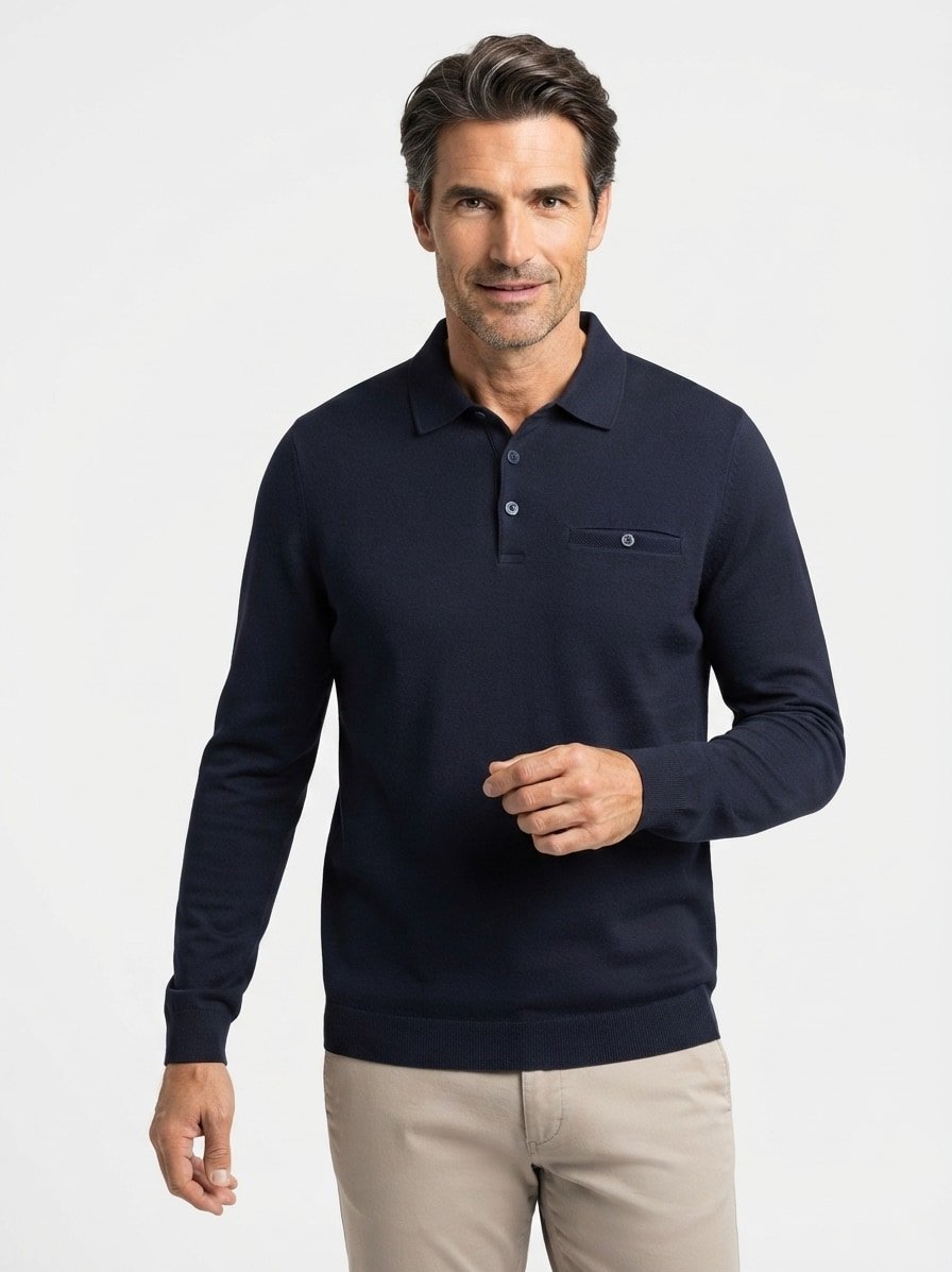 Polo-Shirt, Baumwoll-Mischung, navy melange