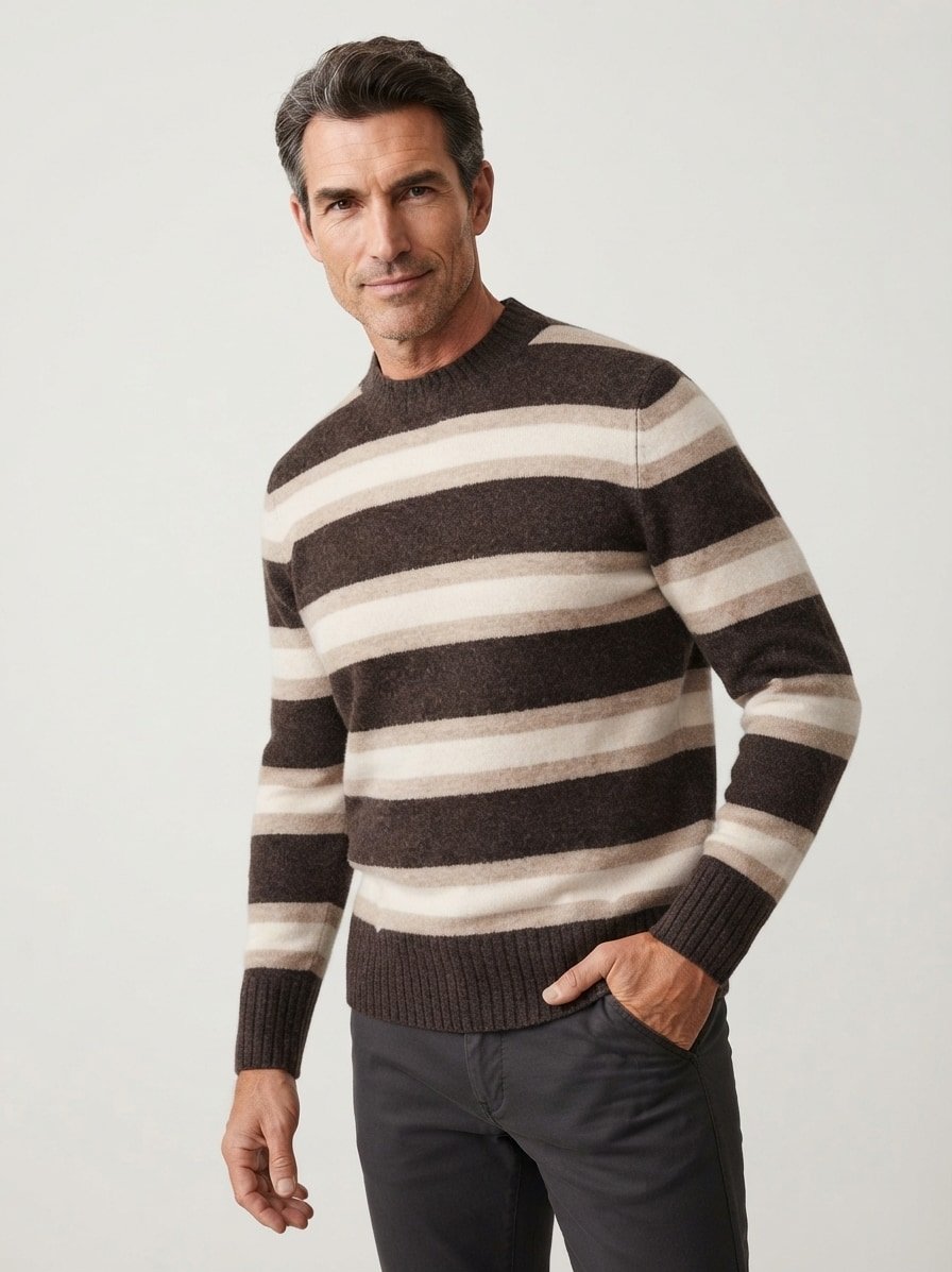 Pullover, Alpaka-Wolle, braun-beige gestreift