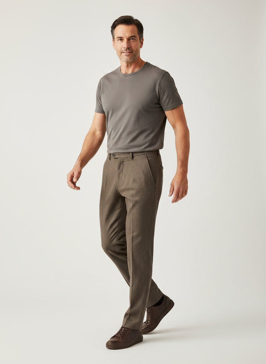 Bundfaltenhose, Loose Fit, Tweed, braun meliert