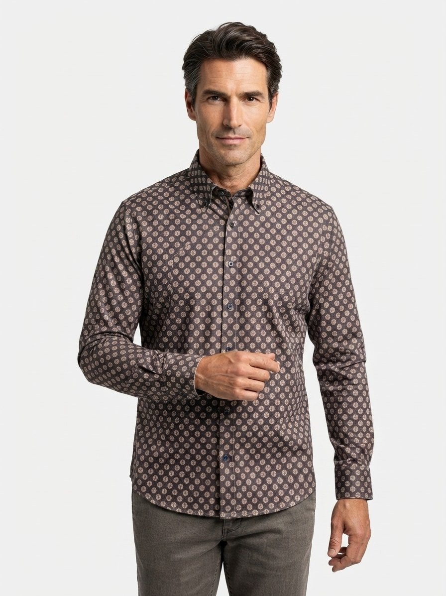 Hemd, Baumwolle, Button-Down, beige