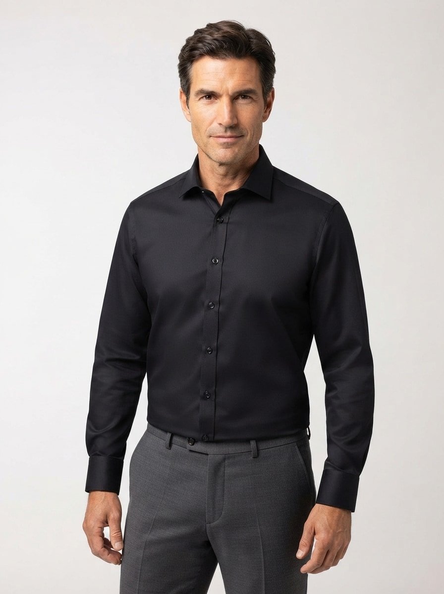 Hemd, Body, Twill, Kent, Extra langer Arm, schwarz